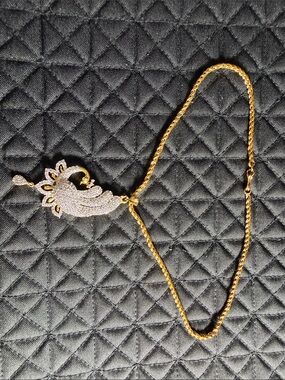 Gold-Tone Peacock Pendant Necklace with Clear Crystal Accents